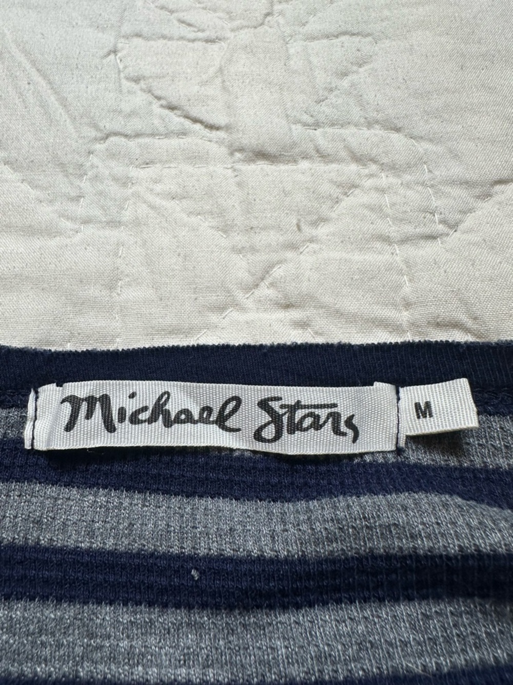 Y2K Michael Stars Stripe Knit Tee | Navy Gray Fitted Minimalist Long Sleeve - Picture 11 of 11